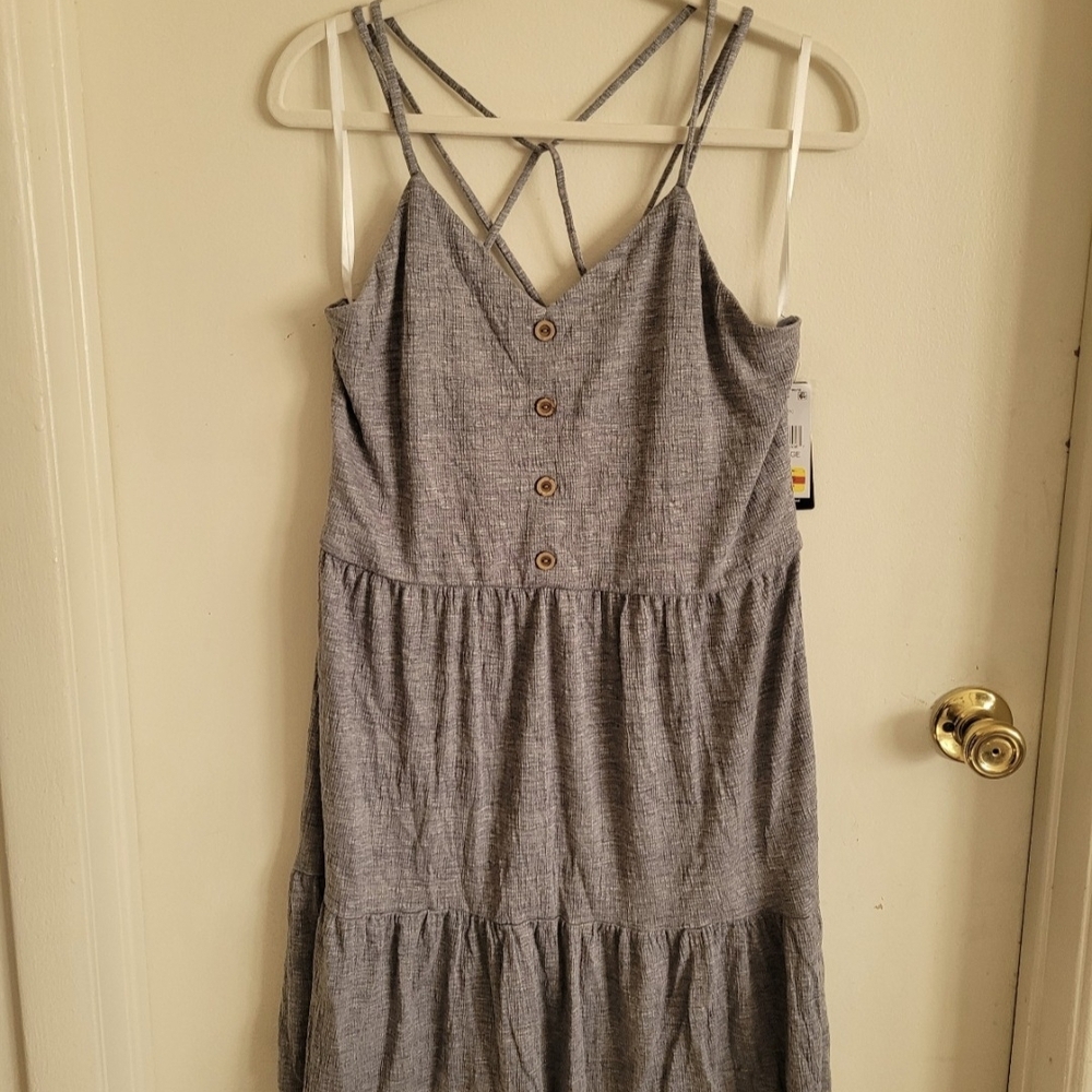 Ligh Blue Strap Dress with Button Detail